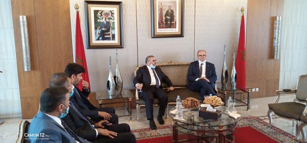 HBenchamach's tweet photo. أثناء توديع رئيس مجلس المستشارين، السيد حكيم 
بن شماش للسيد  خالد المشري رئيس المجلس الأعلى للدولة بليبيا، والوفد المرافق له اليوم بمطار سلا الرباط https://t.co/8XyLgmsN07