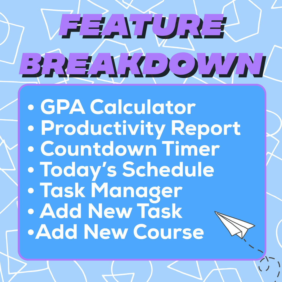 ClassMate_App's tweet photo. We at ClassMate are happy to release the Full Feature-List for launch that will give college students the time to chase their passions! 

#Students #GetYourTimeBack #TimeManagement https://t.co/laMLAPekzn