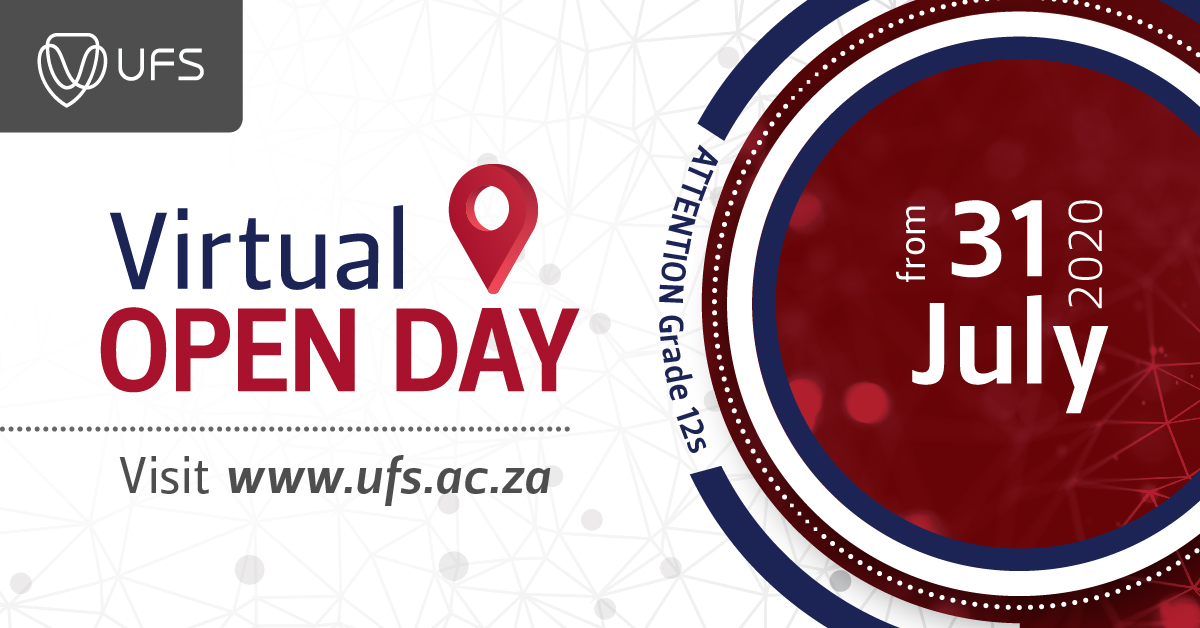 UFSweb's tweet photo. Attention high school learners!

Experience the feeling of being at the UFS from anywhere, at anytime! Check out our Virtual Open Day, going live from 31 July 2020

For more information on the Virtual Open Day visit: https://t.co/l7CG4LjVja

#UFSVirtualOpenDay | #UFSOpenDay https://t.co/5GLn2O06nS