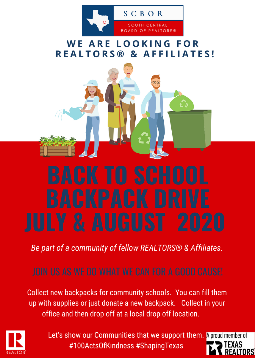 scbor_texas's tweet photo. ***SCBOR COMMUNITY BACKPACK SCHOOL DRIVE***
We are looking to help out our community by collecting backpacks and school supplies. We have drop off locations or you can bring to the SCBOR office or we can come to pick up the donation.
#ShapingTexas #SCBOR https://t.co/66loSugx9U