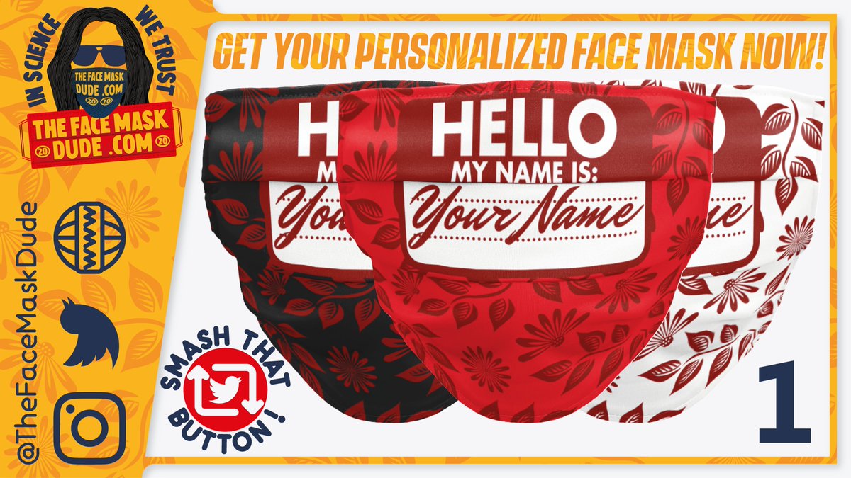 TheFaceMaskDude's tweet photo. Personalized face masks😊
Comment with your name and the design number (u can pm as well) and i will reply with your personalized face mask.
Rt or tag a friend who may need one😊
#facemasks #WearADamnMask #WearAMaskPlease #staysa https://t.co/WOC0DuZsPq