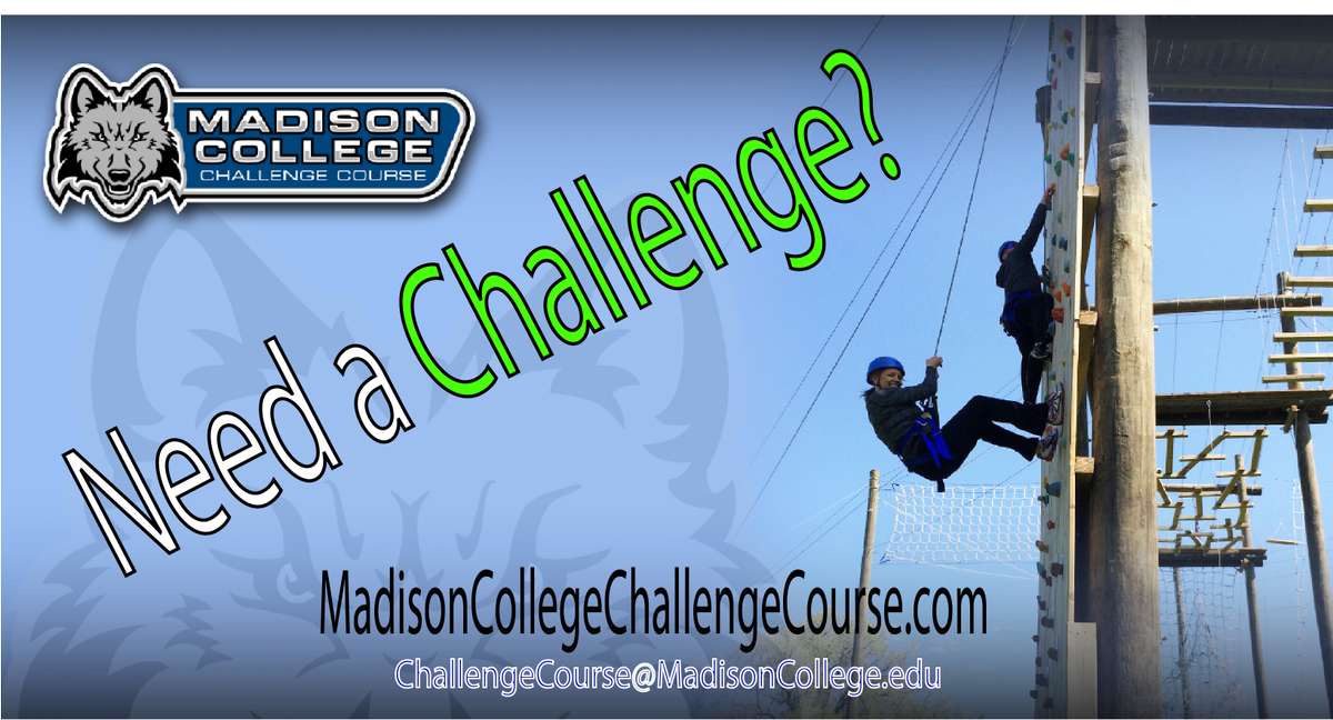 CourseMadison's tweet image. Challenge Course is open for groups to create relationships, improve communication and develop problem solving skills. We host low, high and virtual options. 
Contact us today: ChallengeCourse@MadisonCollege.edu