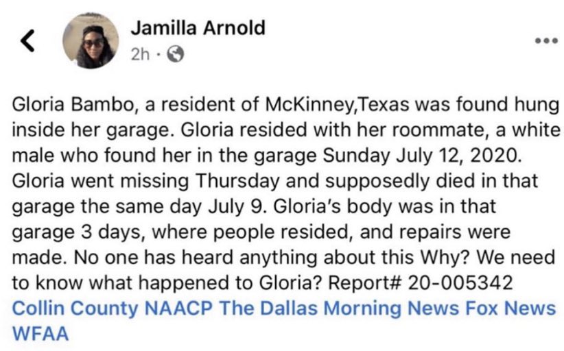 share her story, please we need to get her justice, she deserves justice. this is so wrong, a black woman died and the police are doing nothing. her name is gloria bambo and we need to shout it #JusticeForGloriaBambo