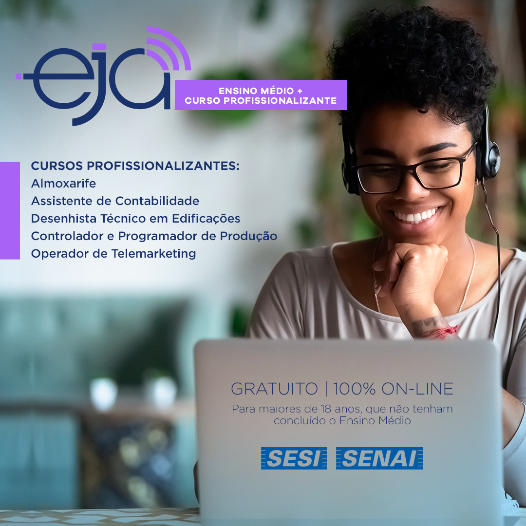 EJA Profissionalizante oferece 400 vagas gratuitas em diversos cursos. Iniciativa é voltada para maiores de 18 anos que ainda não concluíram o ensino médio e têm a oportunidade de também fazer um curso profissionalizante em parceria com o SENAI bit.ly/EJAProfissiona…