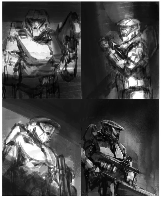 The process: started with these thumbnails, and then picked one to work from. May come back and do another from these. 