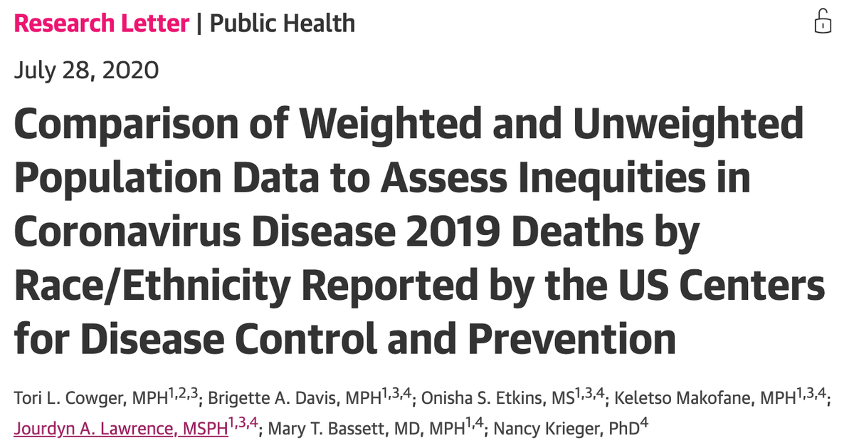 Hot off the press - our research letter arguing that the way CDC reports COVID-19 disparities is misleading. #tweetorial #epitwitter #socialepitwitter
jamanetwork.com/journals/jaman…