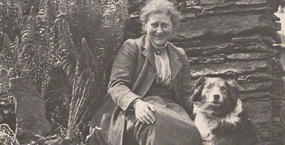 Potter posing with a dog