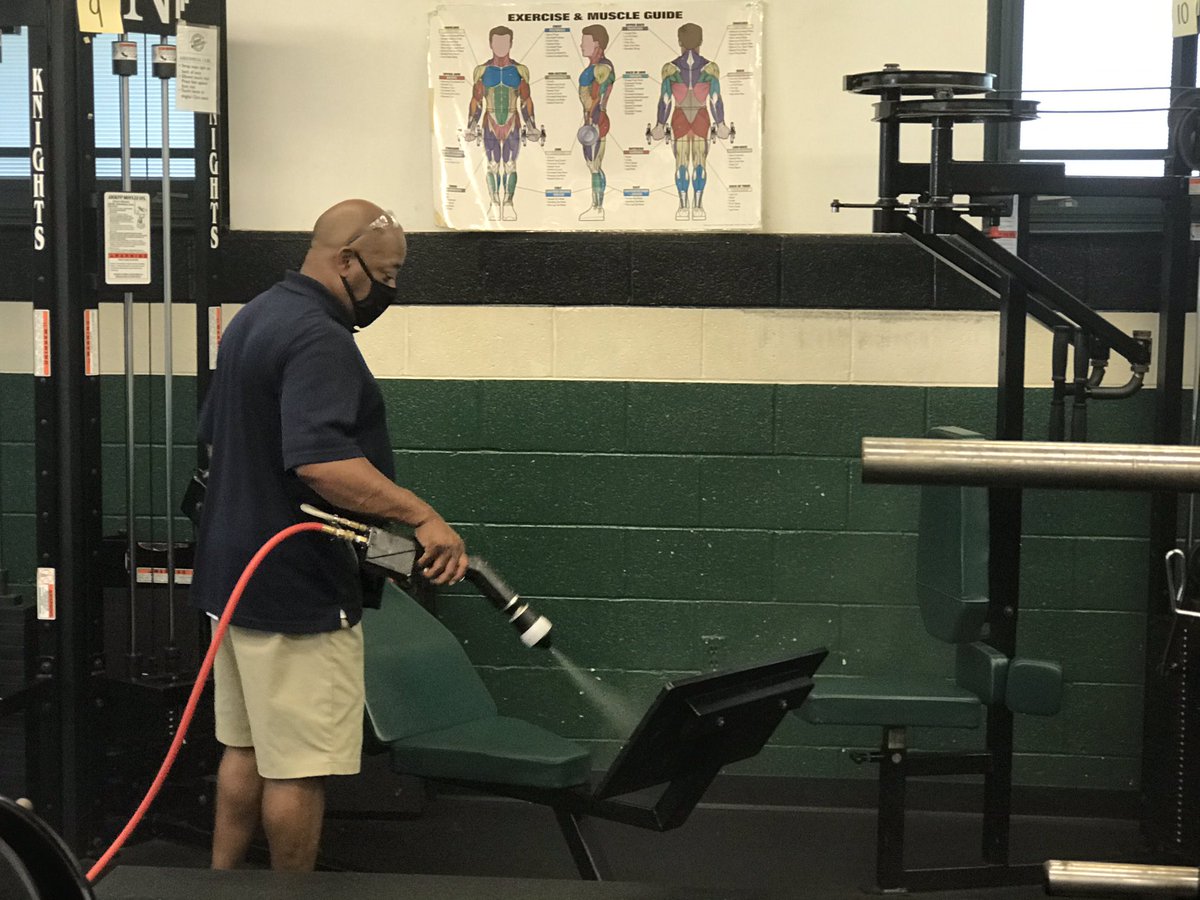 NHSAthletics1's tweet photo. MicroShield at Nordonia spraying locker rooms, training rooms, weight room, wrestling room and athletic equipment.  The MicroShield coating kills Corona Virus for up to 12 months! https://t.co/KE2ESy34Ab