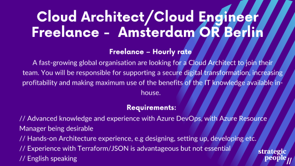 StrategicMCR's tweet photo. Here is this week's job of the week! For more info on this fantastic opportunity, please contact Amy today a.murgatroyd@strategicpeople.co.uk SP// #cloudarchitect #cloudjobs #cloudroles #cloudcomputing #amserdam #holland #berlin #europe https://t.co/3w9MgRllFh