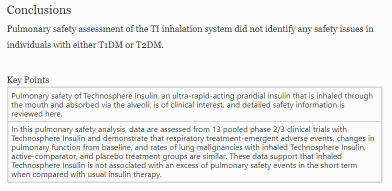 TheHarryx1's tweet photo. Comprehensive Pulmonary Safety Review of Inhaled Technosphere® Insulin in Patients with Diabetes Mellitus

https://t.co/bQeiUDrMqx

#Afrezza #Inhaled #Insulin #T1D #T2D #Diabetes #PocketPancreas #Innovation #FastInFastOut #Mealtime #MedTwitter #MedTech #MNKD #LifeMoreHumann https://t.co/hR3dmoRYBZ