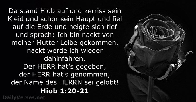 h_krawagna's tweet photo. At this, Job got up and tore his robe and shaved his head. Then he fell to the ground in worship and said:
“Naked I came from my mother’s womb, and naked I will depart.
The Lord gave and the Lord has taken away;
may the name of the Lord be praised.”
Job 1:20-21 | NIV
#Hiob1:20-21 https://t.co/BJeKUILVpr