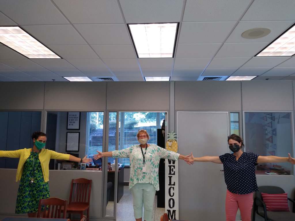 PinecrestAcadem's tweet photo. Mrs. Poss is our new College Counselor and is ready to meet every high school student! She, Mrs. Bohn, and Mrs. Bowman make a fabulous team and hope to see students in The Hub really soon! 
#backtoschool #highschool #inperson #classroom  #openforclasses #COVID19 #safety https://t.co/upBRZ9JK1w