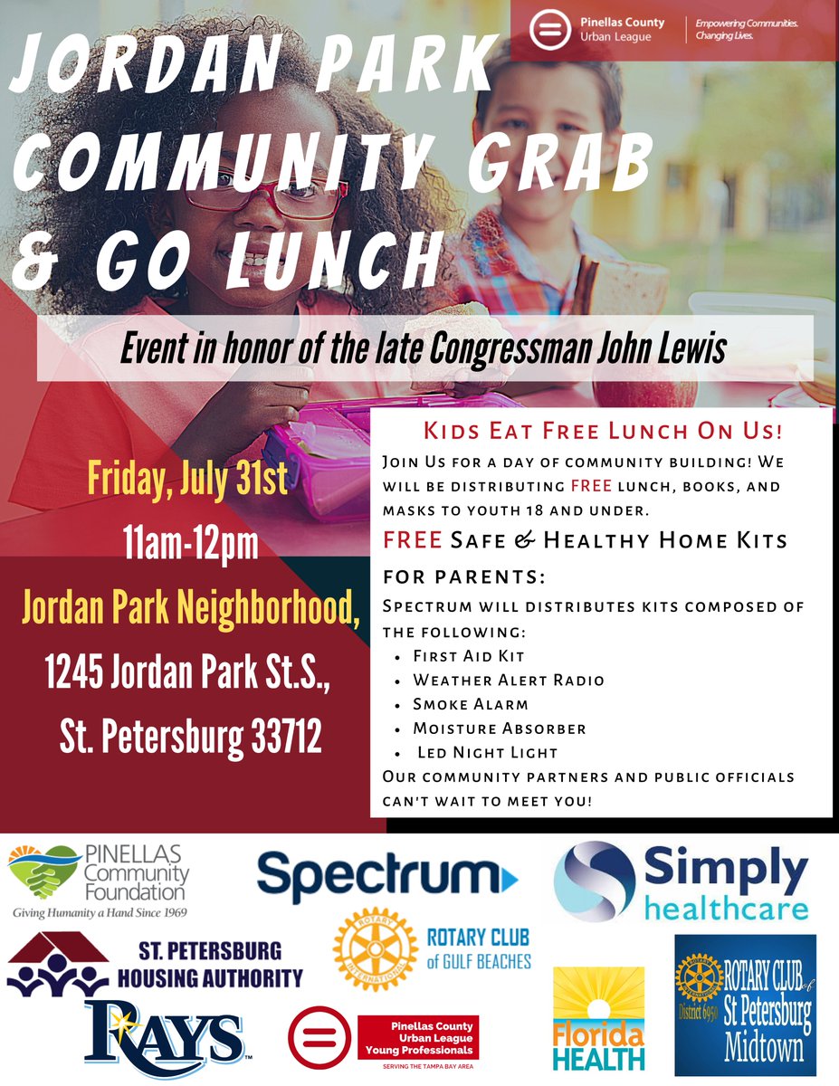 WklyChllnger's tweet photo. Join the PCUL this Friday in Jordan Park from 11-12 p.m. for a day of community building. They will distribute free lunches, books, and masks to youth 18 and under and free Safe &amp; Healthy Home Kits for parents. 1245 Jordan Park St. S https://t.co/CuLxr1F4hU