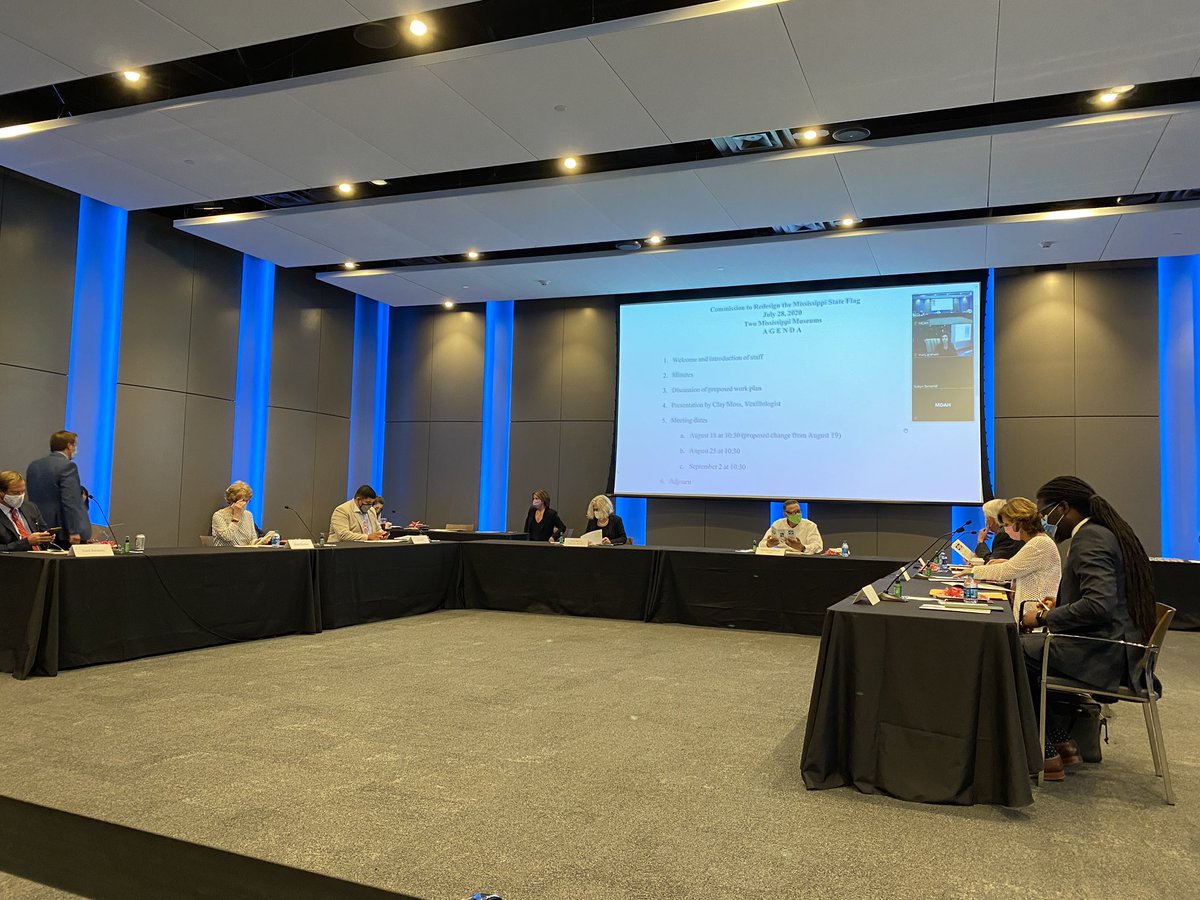 The second meeting of the Flag Commission has begun in Jackson. 8 of the 9 members are present. Today they will hear from Vexillologist Clay Moss and continue to discuss their plan to select a design for the ballot  #msleg  #stateflag