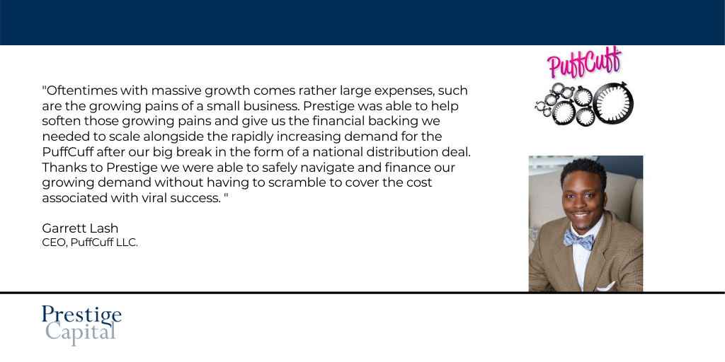 Prestige_cap's tweet photo. Thank you @ThePuffCuff for the opportunity to help your massive growth. #cpg #haircare #financing #smallbusinesssuccess #factoring https://t.co/quxHRemL5X
