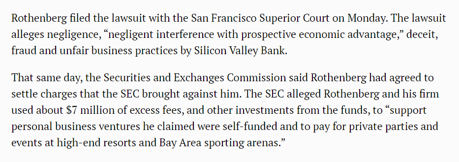 Rothenberg was clearly a participant in Swampy financial games. But he basically claims he got caught because Silicon Valley Bank set him up on the $4.25M unauthorized transfer.