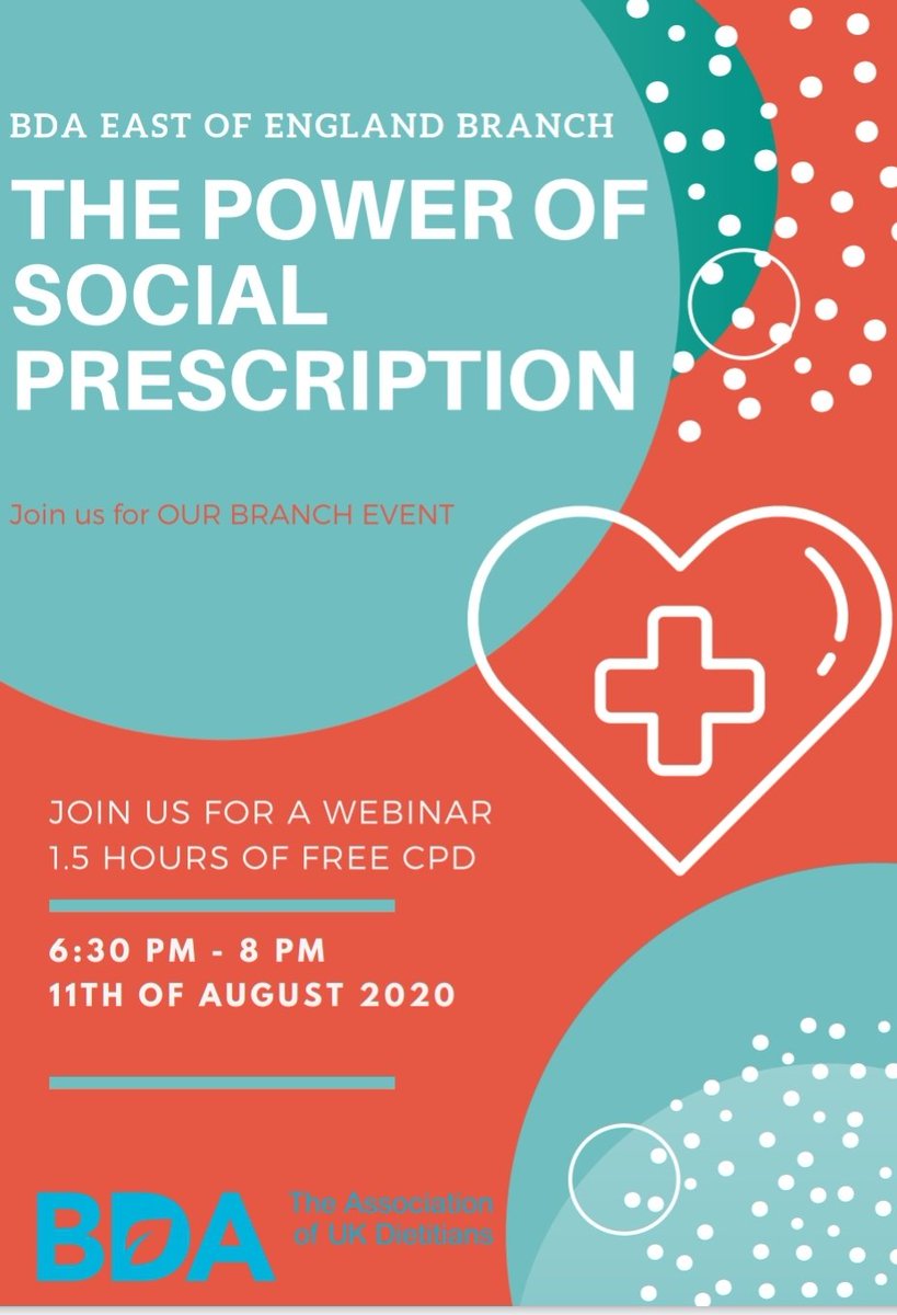 Calling all Dietitians in East of England!🗣📣

Learn about the power of social prescribing in the times we are in, how it relates to dietetics and earn FREE CPD, all from home.

Exclusively for Branch members, so send me a DM and I'll forward you the link.

<a href="/BDA_EastEngland/">BDA East England Branch</a>