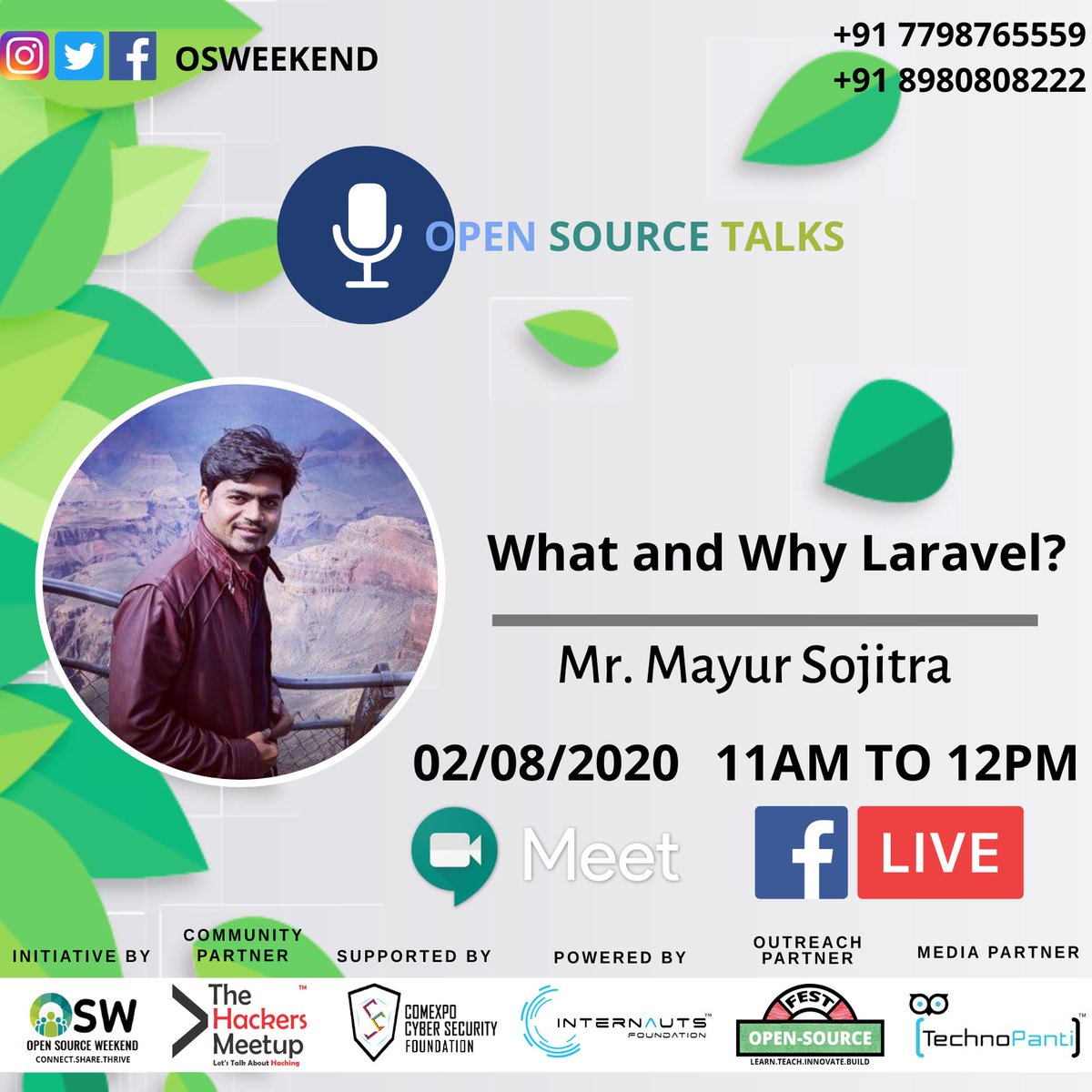 OSWeekend's tweet photo. Open Source Weekend organizing one of its kind a  Webinar Series "Open Source Talks". We are having amazing Topic &amp; Speaker as followed, Lets talk about #OpenSource #OpenTalk .

Mayur Sojitra : What and Why Laravel?

About Speaker :Mayur Sojitra is Full Stack Developer https://t.co/GdDcsnQwS5