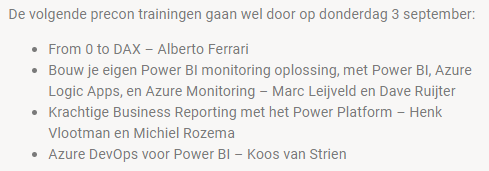 edgarwalther's tweet photo. De precons voor de Power BI gebruikersdag #pbig2020 gaan wel door, met 1,5 m afstand. Er zijn nog kaarten voor o.m. @FerrariAlberto  #DAX #powerbi Schrijf je hier in: https://t.co/F9M6h2uTWJ https://t.co/HpRVFNKChp