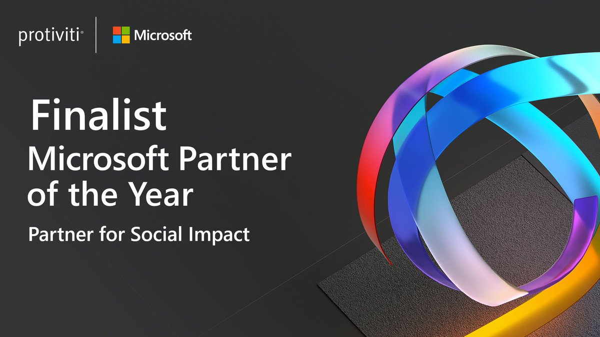 Protiviti's tweet photo. Protiviti is a Partner for Social Impact Finalist for the global 2020 Microsoft Partner of the Year Awards. Contact us to learn how @Protiviti can help you leverage #Microsoft technologies for your business needs https://t.co/AYGz6YVaLq 
#MSPartner #PartnersMakeMorePossible https://t.co/8lRFZZzCWc