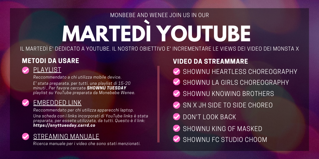 Dailymbbwn It S Youtube Tuesday Join Us On Our Daily 15 min Activity Feel Free To Use This Playlist And Carrd Embedded Links Officialmonstax T Co 74wk4ebktw T Co 3k5pepbcqm Credits To Our Translators