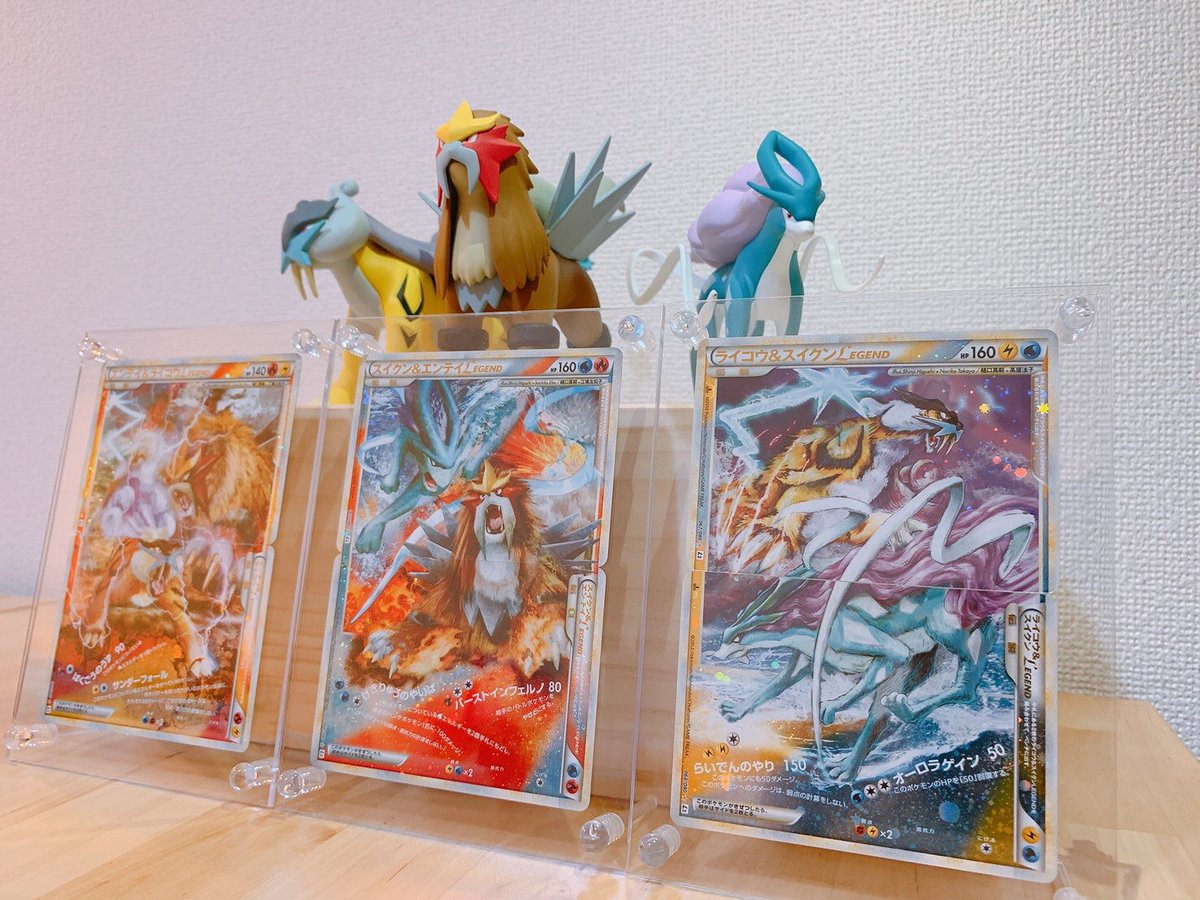 hokuropoke_jio's tweet photo. ポケカ×スケールワールド
エンテイ　スイクン　ライコウ
本当はやりたいジオラマあるけど
今はジオラマ作れないのでとりあえず、、#ポケモンスケールワールド　#ポケモンカード　#ポケモンフィギュア https://t.co/e9uF6y2zka