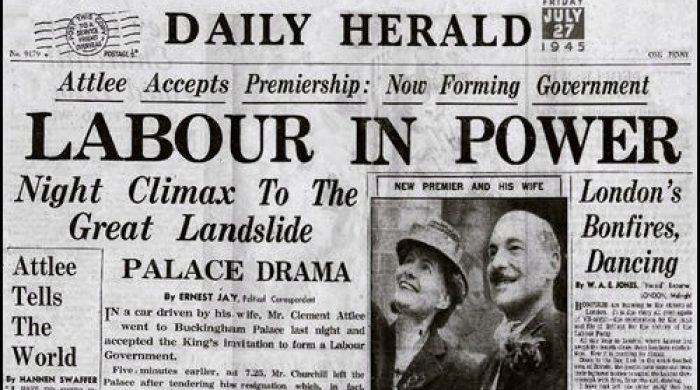 The general election of July 1945 produced a landslide for Labour, which gained 239 seats; the Tories lost 189. The 12.0% national swing from the Conservatives to Labour remains the largest in a British general election.