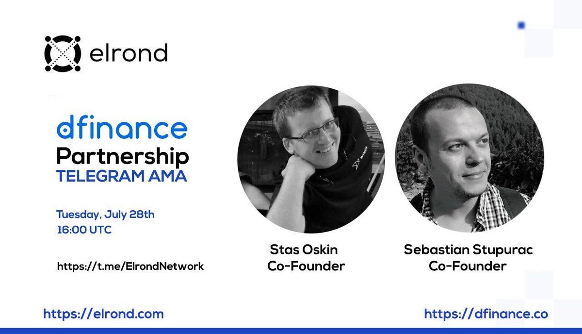 We will be conducting an AMA on the Elrond Network telegram at 16:00 UTC. Join us, ask questions or just stop by to say hi! Looking forward to seeing everyone there t.me/ElrondNetwork #Blockchain #Bitcoin #Cryptocurrency #Defi #DecentralizedFinance #cryptocurrencynews