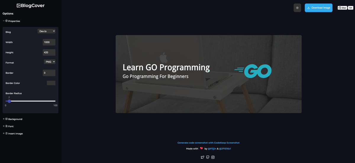 PJijin's tweet photo. 🏙 Updated Cover Image Generator 

❌  Fixed cors issue in background image URL 
📜  Changed scroll bar style 
👨‍💻  Minor code refactoring 

Github: https://t.co/4s1xSRiORS https://t.co/CALZjRk1Ep