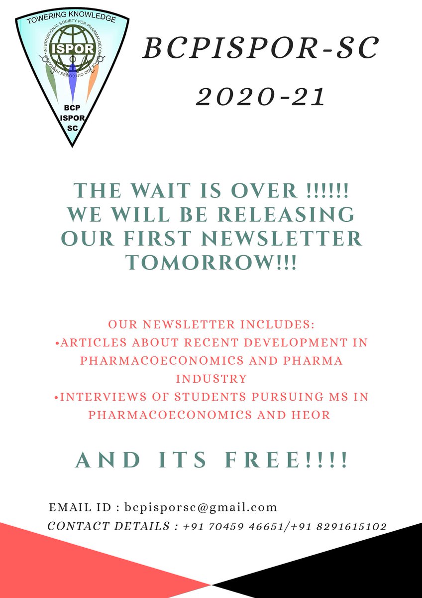 bcpispor's tweet photo. We are excited to release our 1st newsletter of the year 2020-21🤩🤩👏👏 DM to subscribe.....
#ispor #healtheconomics #pharmacoeconomics #outcomeresearch #pharmacy #newsletter https://t.co/8XNLdHOdwO
