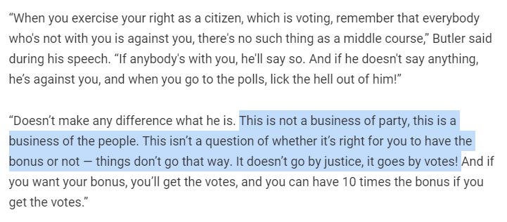 Which leads me to my favorite part of Butler's speech: “This is not a business of party, this is a business of the people… It doesn’t go by justice, it goes by votes!”