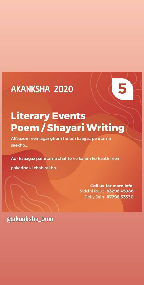 ShifaSh17453113's tweet photo. Bored in lockdown? Here is the super exciting #Akanksha2020 for you. Defeat  boredom and show off your talent . #INTERCOLLEGIATEFEST
#proudbmnites @Akanksh46990791 
Register now : https://t.co/cBnpZvOesF
HURRY UP GUYS !! https://t.co/kJgH6wY6p1