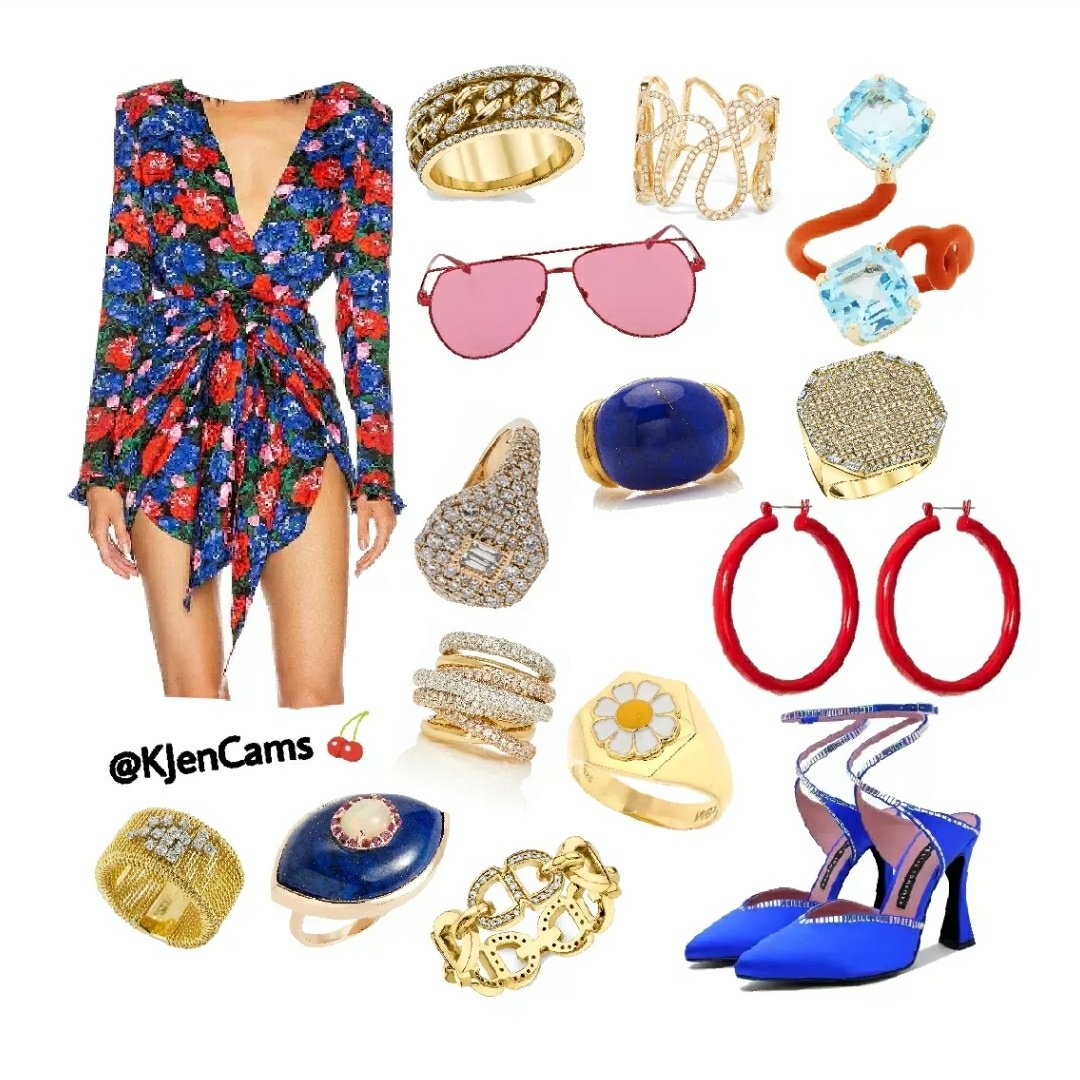  Her red hair is curly and her makeup is glittery, shining like the stars around her