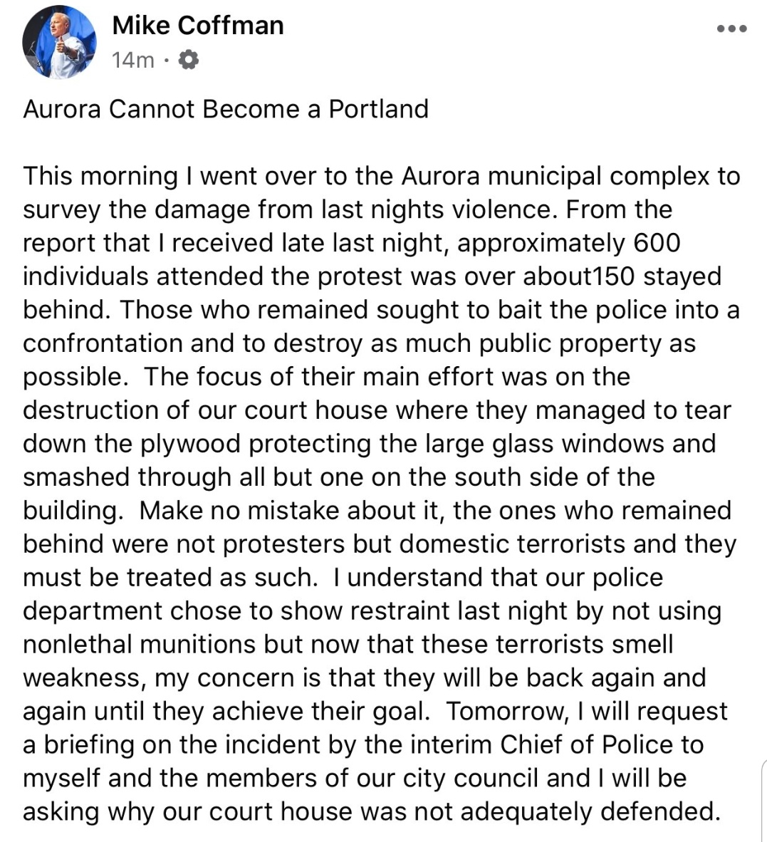  @AuroraMayorMike has since encouraged the harrassment of protestors by branding them as "Terrorists"! @da17colorado continues to ignore the will of the people, instead protecting the malicious actions of officers & political aggressors!(3/6) #ElijahMcClainWasMurdered