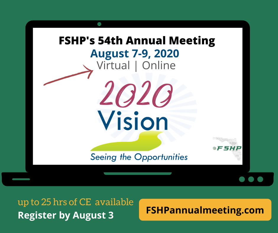 FSHPOfficial's tweet photo. The 2020 FSHP Annual Meeting will be all online. We are offering even more CE opportunities! Plus, you can attend from the comfort of your home or office.
Learn more at https://t.co/idKmuLFd7k
#FSHP2020 #pharmacy #Pharmacist #PharmacyTech #virtualCE #onlineCE #liveCE https://t.co/kEi2R1PXRq