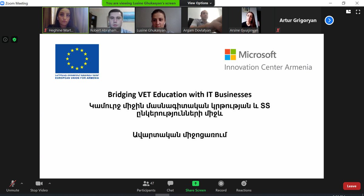 MICArmenia's tweet photo. Online graduation event and 50+ students of two Armenian colleges completed the 4-month training course on JavaScript under @EU_Armenia funded project and will start their bootcamp program next week. 
#EU4Education #EU4Armenia https://t.co/KqWHtWq7yE