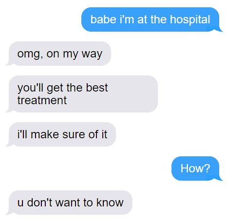 Dragon Age characters as 'I'm at the hospital' texts, a thread: