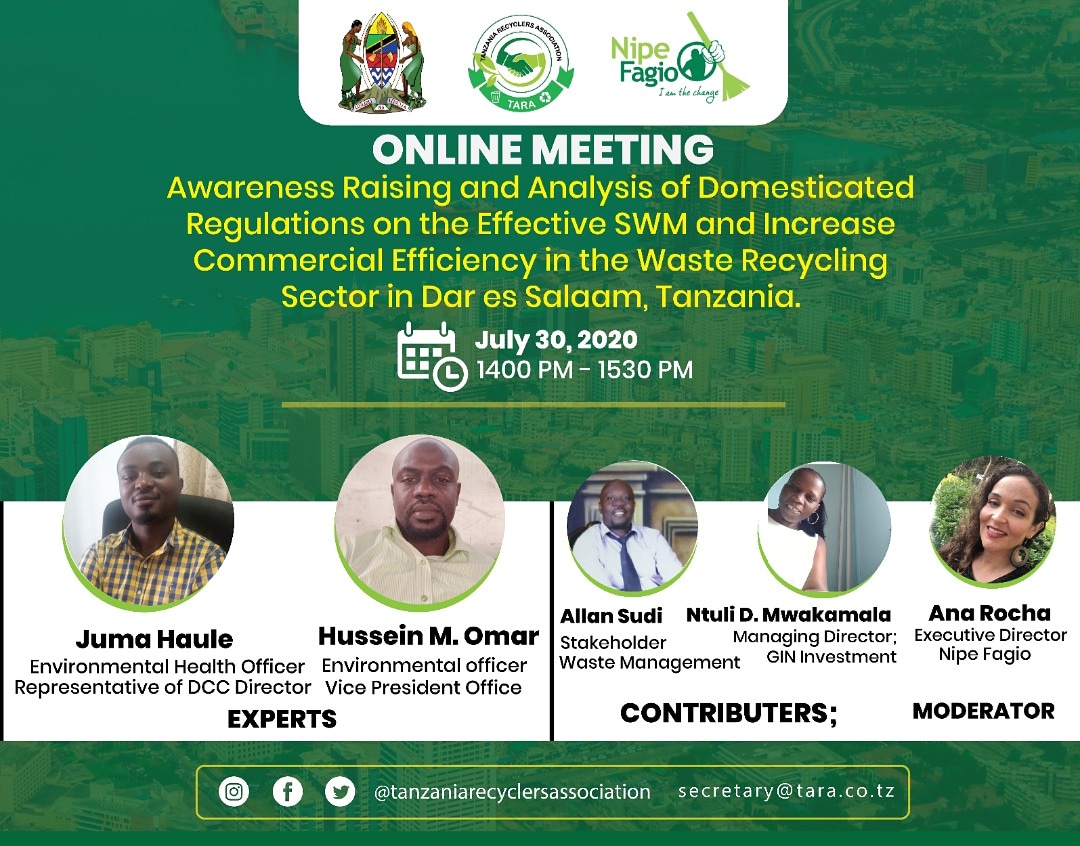 TARA is inviting you to a scheduled Zoom meeting.

Topic: Analysis Of Domesticated Regulations On The Effective SWM and Increase Commercial Efficiency In Recycling
Time: Jul 30, 2020 02:00 PM Nairobi

Join Zoom Meeting
us02web.zoom.us/j/84385336443

Meeting ID: 843 8533 6443