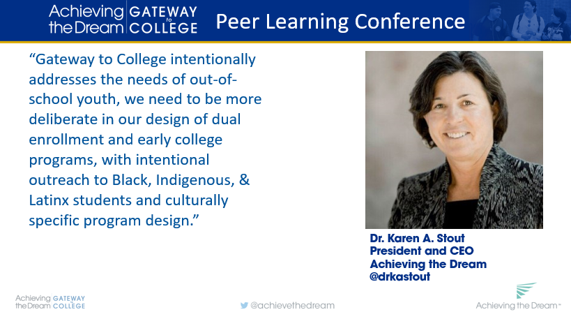 AchieveTheDream's tweet photo. "By signaling to our partners our interest in engaging out of school students and students behind in credits, we change community expectations about who is a candidate for college, and we lean into our responsibility of making college truly accessible." #ATD_GatewayPLC https://t.co/oeffmV9wqM