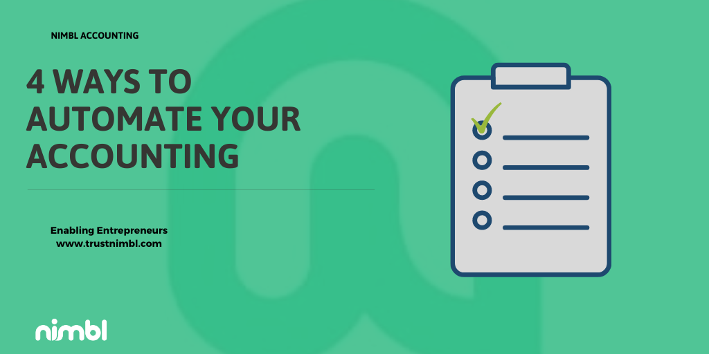 Here are 4 ways to automate your accounting:
1.Use checklists
2.Nail your month-end close
3.Use dashboards and scheduled reports
4.Outsource your bookkeeping
Organized #accounting leads to a successful business! Click the link in our bio to talk to a Nimbl #accounting expert.