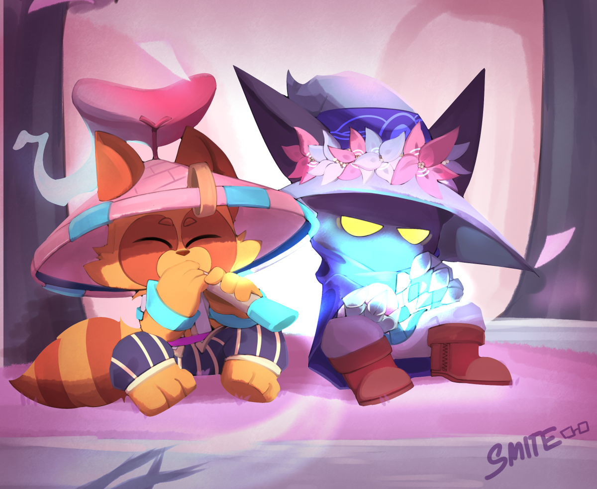 Smite1026's tweet photo. "Hmm.. so that's what it does?"
"Plays good, does good~"

Drew Spirit Blossom Teemo and Spirit Blossom VEIGAR~! Veigar's design was made by @17_riJP ! I am a big fan of their design for Veigar that I really wanted to draw it~!

I hope you like it~! https://t.co/TSQcknxTjC