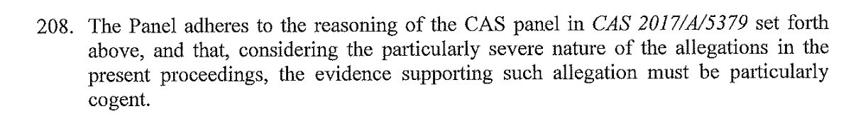 The next issue is whether UEFA proved its charges that weren't time-barred. As is often true, this comes down to standard of proof. The Panel agrees that the standard is "comfortable satisfaction," but agrees with MCFC that the more serious the allegations, the higher the bar