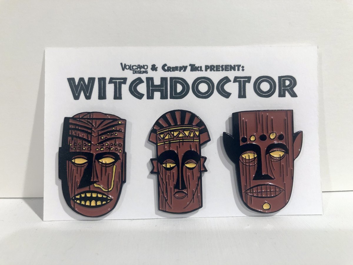 devondevereaux's tweet photo. #drivewaycon may be done but the Witchdoctor #kickstarter is in high gear until August 22nd. Our 3 color #maitaiglass has arrived as well as the #enamelpins . https://t.co/WSPdDaVniI #creepytiki #devondevereaux #devondevereauxart #volcanodesigns #tikigoth #witchdoctor #shaman https://t.co/2e67duvOKN