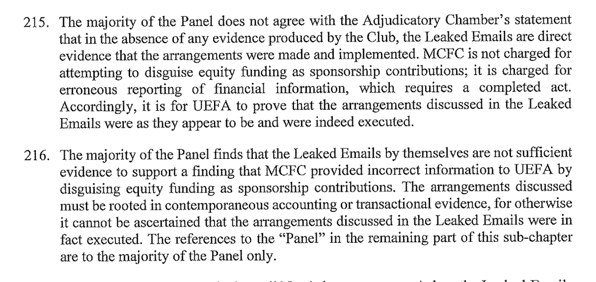 A majority of the panel didn't find that the leaked e-mails were sufficient by themselves to provide direct evidence of wrongdoing b/c they didn't prove that the arrangements discussed were actually executed