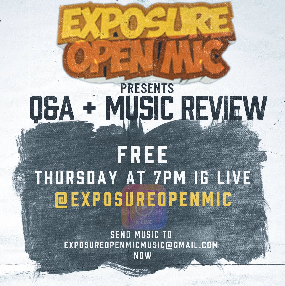 Tip's tweet photo. Real life opportunity this Thursday with music manager and A&amp;R @Brich404  for 
@exposureopenmic Free Music review On Exposure  IG !! Send your best song  to Exposureopenmicmusic@gmail.com and tune in Thursday night !! https://t.co/am3vVg9Bvu