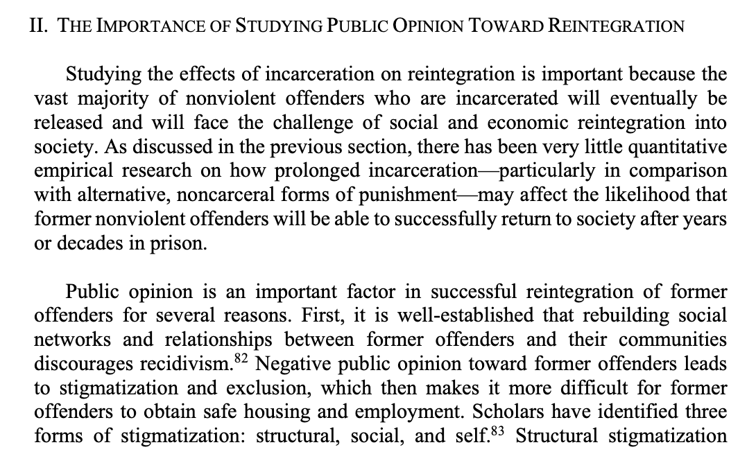 5. Studying public opinion toward former offenders in the communities to which they return is important because distrust, fear & stigmatization of former offenders makes it very difficult to rebuild social relationships & find employment, increasing their risk of recidivism.