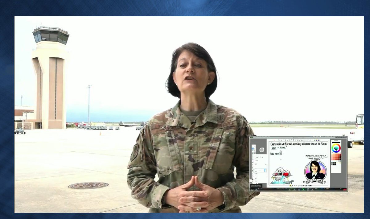 wbiinnovates's tweet photo. Patrice Melancon, Brigadier General, Executive Director of the Tyndall Air Force Base Reconstruction Program Management Office - explains 3 types of resiliency centering around #Baseofthefuture: Climatic, Energy, & Coastal #AFWERXFusion2020 @AFWERX @usairforce @AFResearchLab https://t.co/sWrYhFPTik