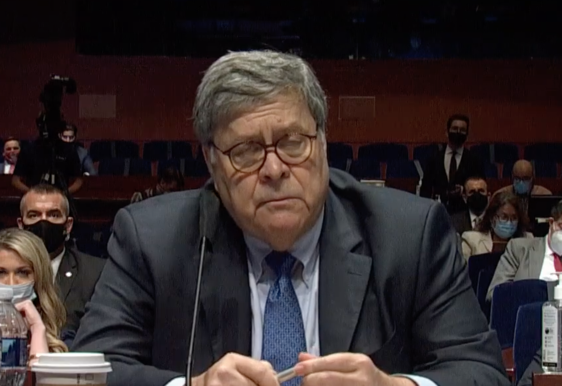 7/ Immediately after Barr says, "program", Barr blinks extremely rapidly and for an extended duration. This behavior is highly correlative with anxiety. Moreover, Barr exhibits this tell during numerous past documentable deceptions.