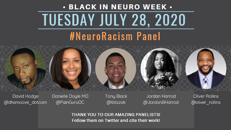 Tune in right now via Youtube (we hit the 500 zoom capacity!!) and follow our panelists! @dhsmoove_dotcom  @PainGuruDC  @tblizzak  @JordanBHarrod  @oliver_rollins moderators:  @shaineNeuro  @Ti_Enjoli  #NeuroRacism  #BlackInNeuroWeek