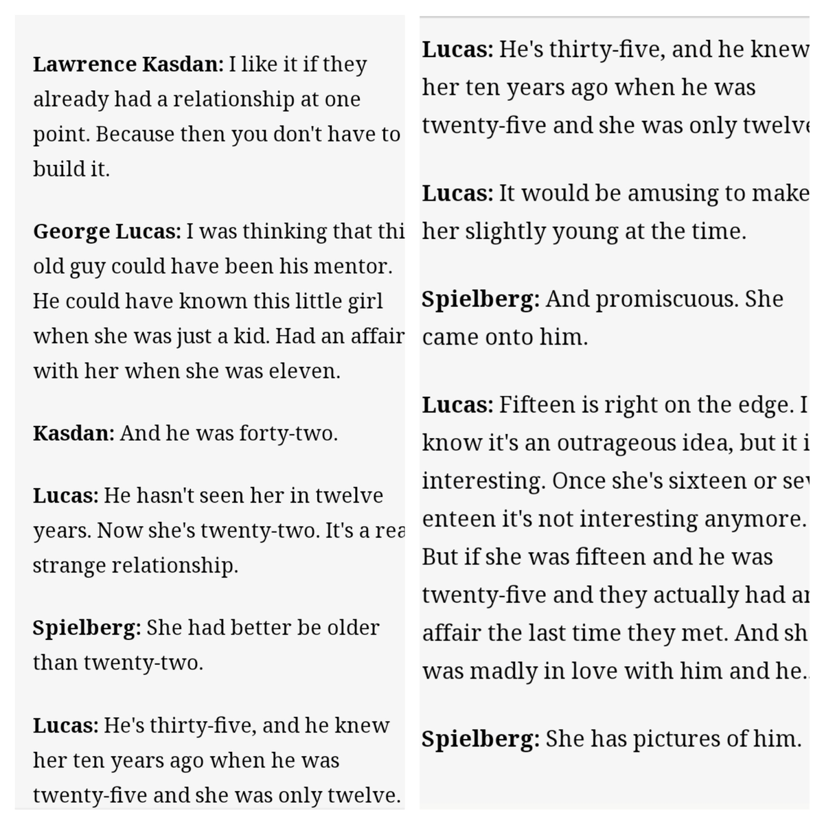 menwritewomen's tweet image. Marion deserves better.

"HAD AN AFFAIR WITH HER WHEN SHE WAS ELEVEN." 🤮

(George Lucas, Stephen Spielberg, and Lawrence Kasdan brainstorming Marion's character in Indiana Jones)